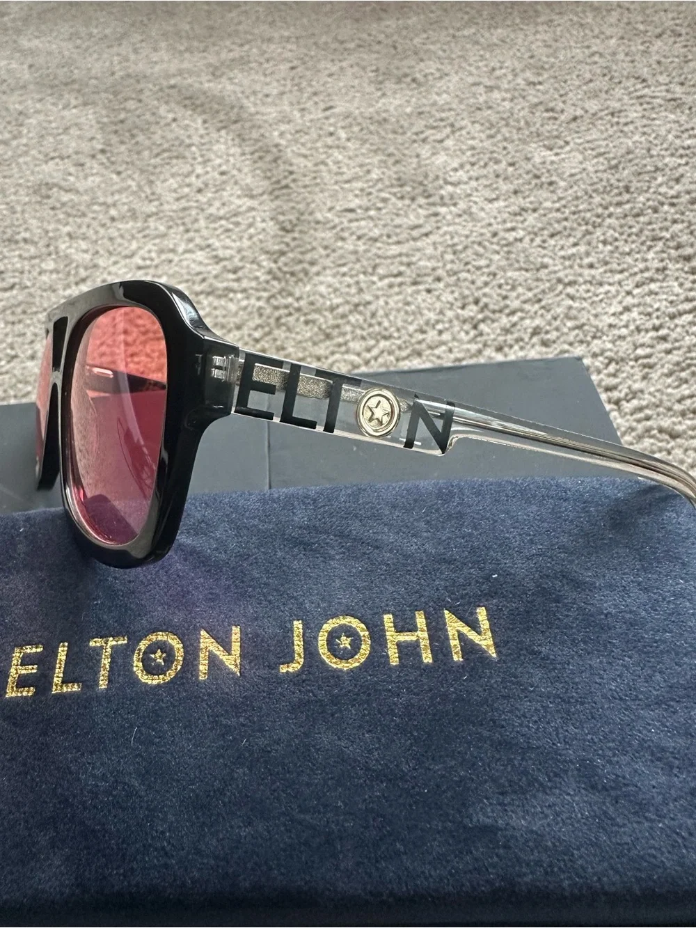 Elton John HEADLINER Unisex Sunglasses Black Clear Crystal/Pink Anti-Glare
